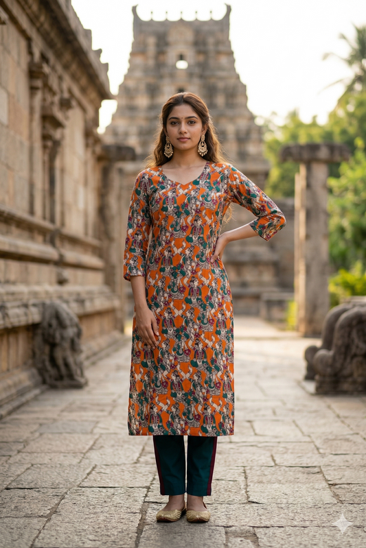 Orange Handblock Kalamkari (IB0321)