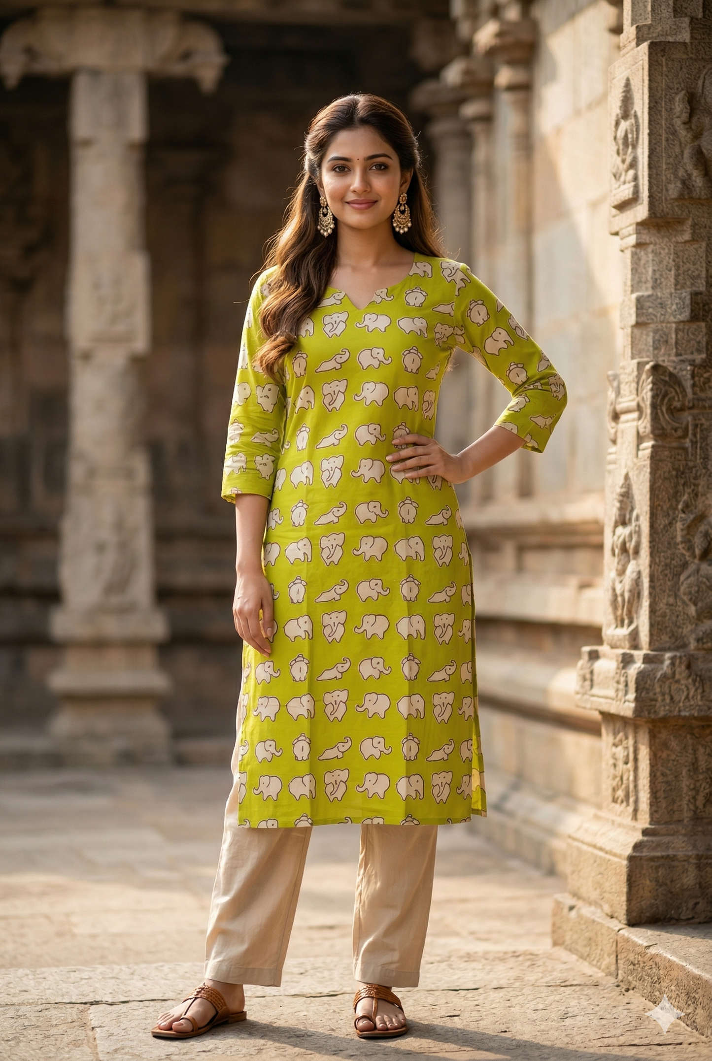 Lime Green Elephant Kalamkari (IB0323)