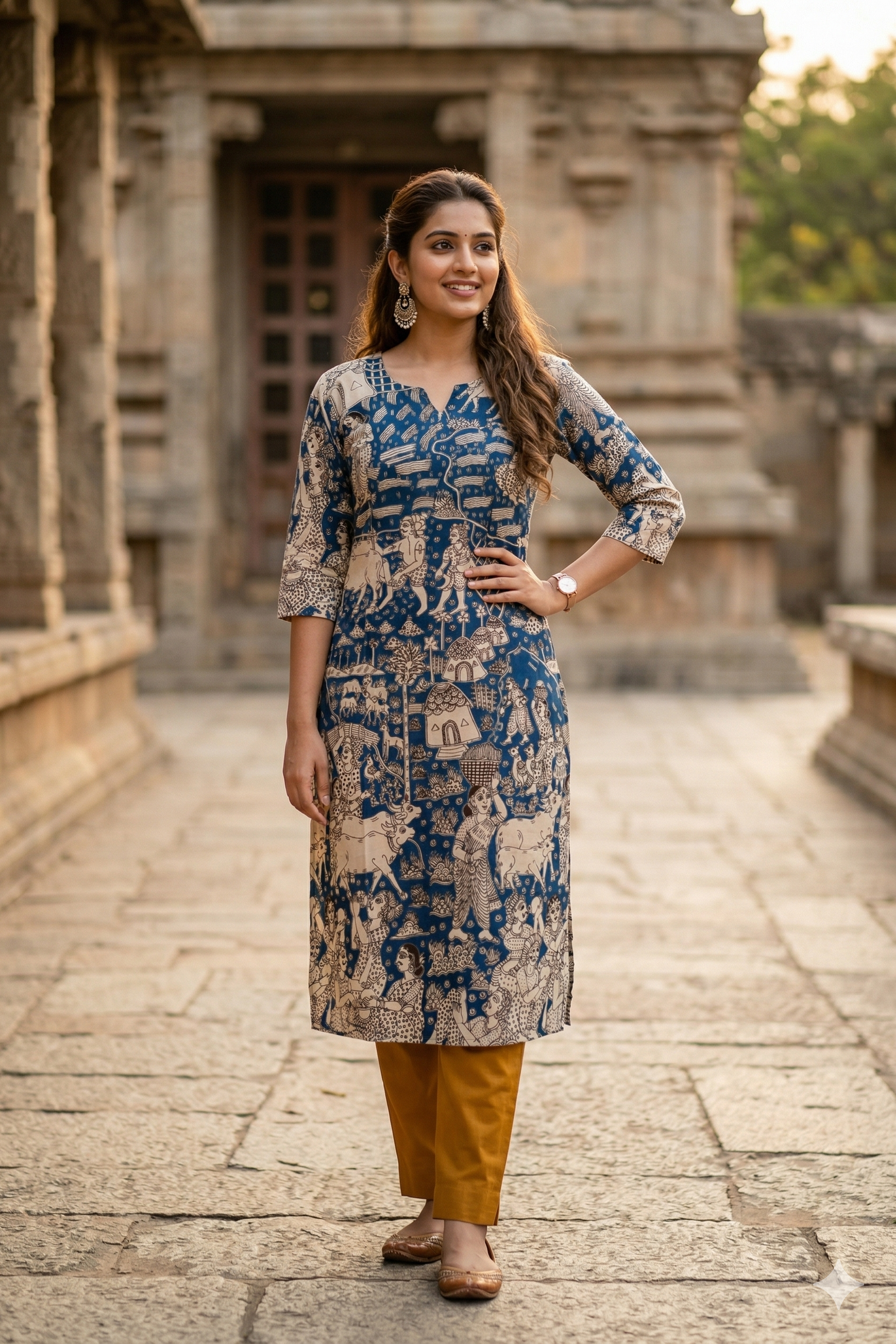 Blue Handblock Kalamkari (IB0324)