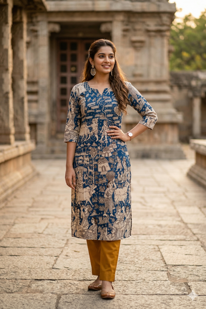 Blue Handblock Kalamkari (IB0324)
