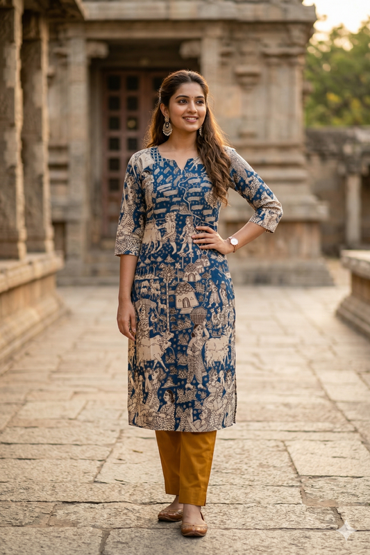 Blue Handblock Kalamkari (IB0324)