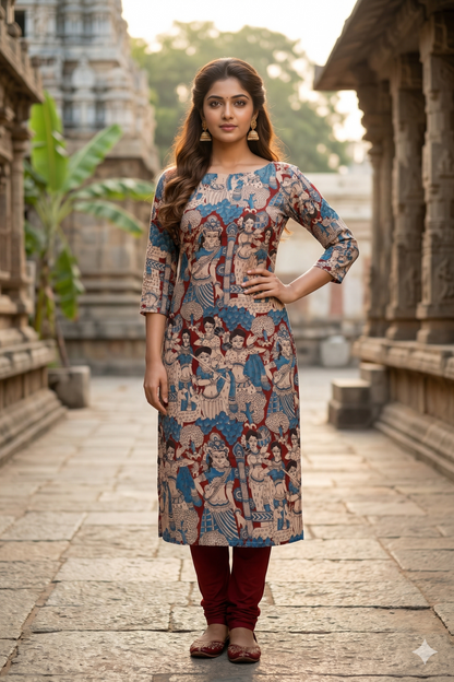 Maroon & Teal Kalamkari (IB0326)