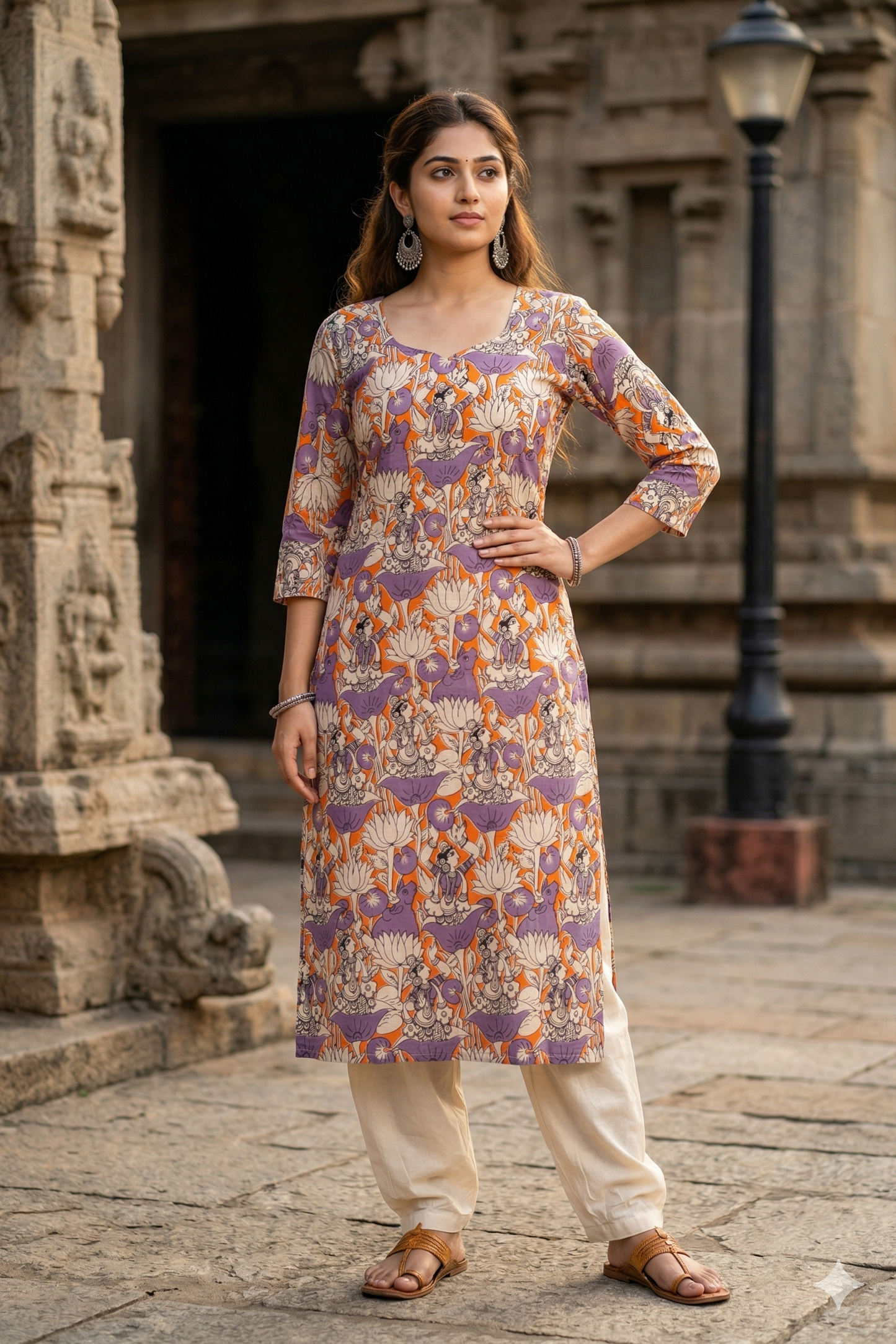 Orange & Lavender Kalamkari (IB0328)