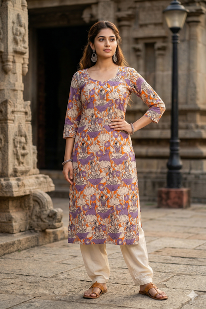 Orange & Lavender Kalamkari (IB0328)
