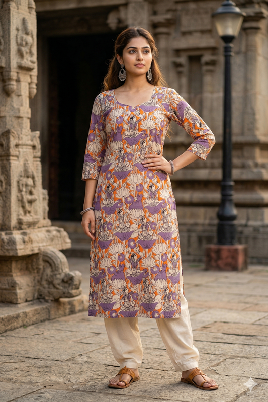 Orange & Lavender Kalamkari (IB0328)