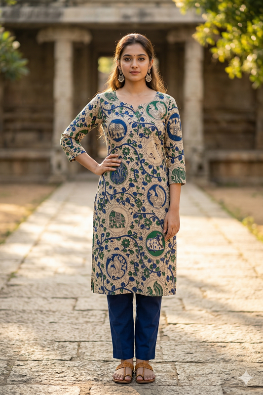 Beige & Indigo Kalamkari (IB0329)