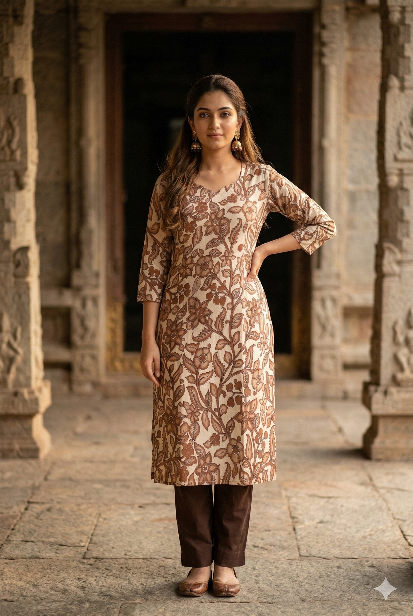 Cream & Mocha Kalamkari (IB0331)