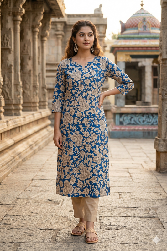 Blue Floral Kalamkari (IB0334)