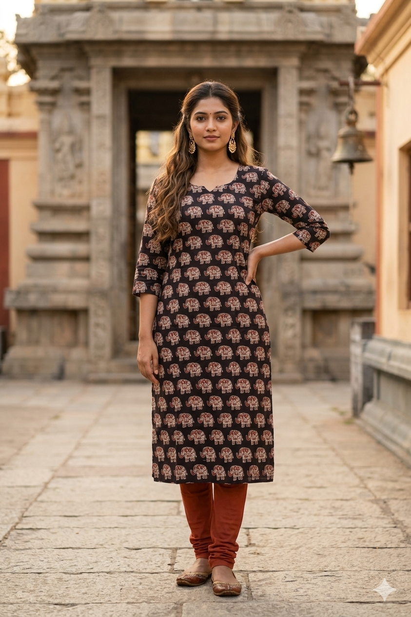 Black & Red Elephant Kalamkari (IB0337)