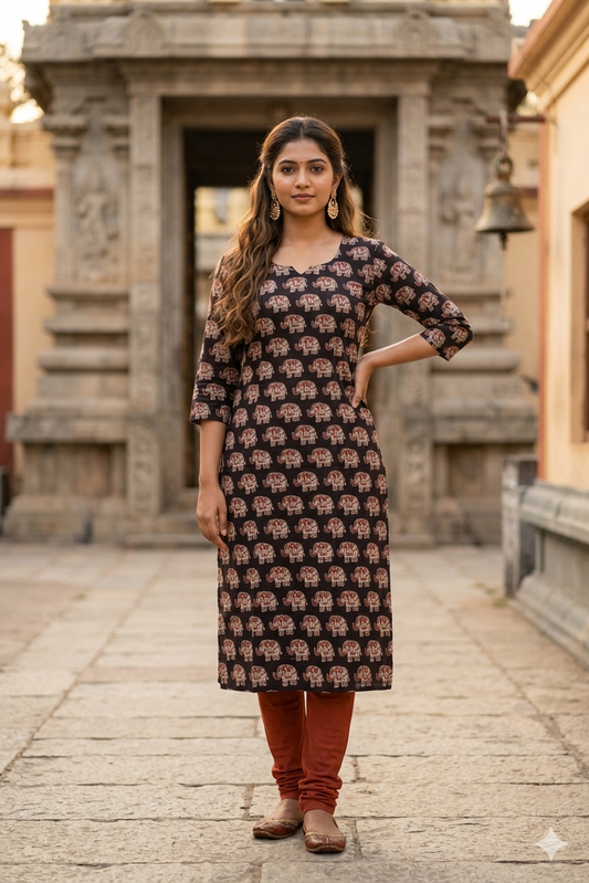 Black & Red Elephant Kalamkari (IB0337)