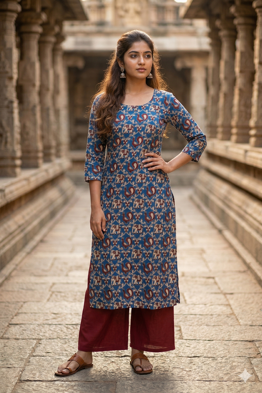 Indigo Blue Peacock Kalamkari (IB0341)