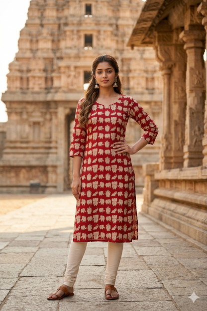 Red Baby Elephant Kalamkari (IB0344)