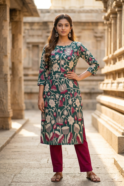 Teal Green Kalamkari (IB0345)