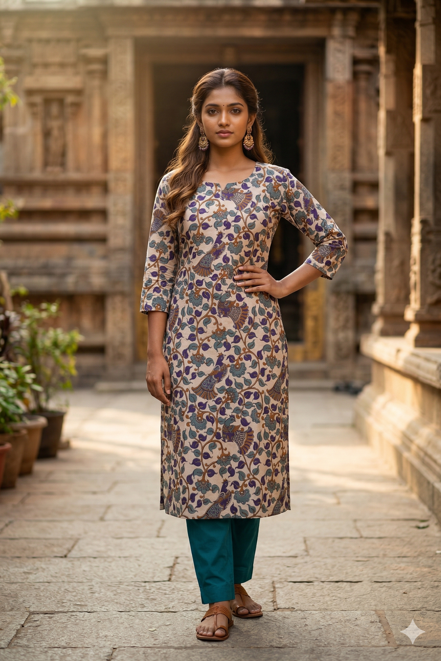 Cream & Purple Kalamkari (IB0347)