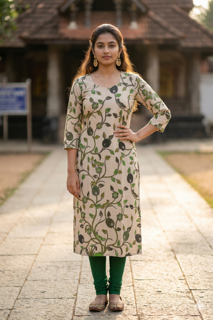Beige Botanical Kalamkari (IB0349)