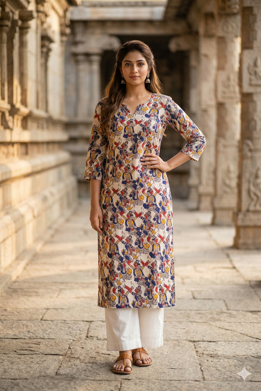 Off-White Multi-Color Kalamkari (IB0350)