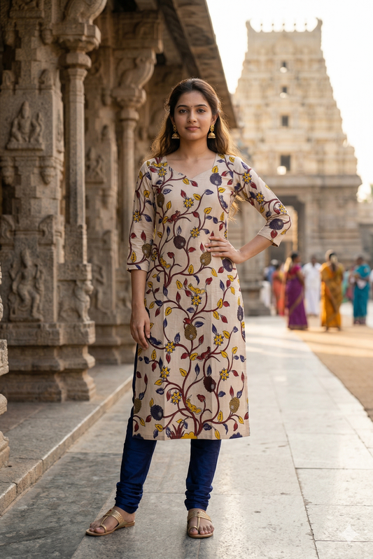Beige Multi-Color Kalamkari (IB0355)