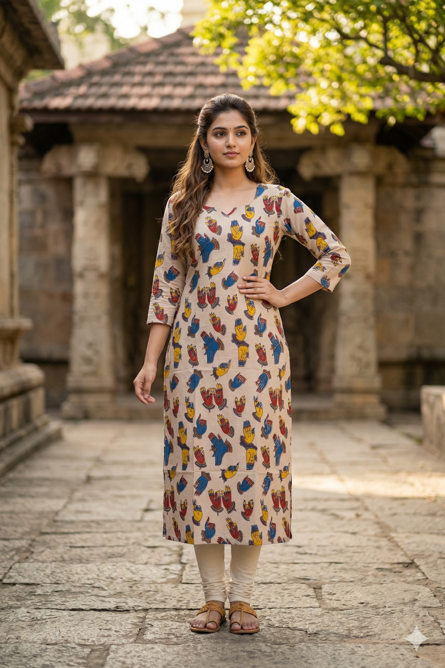 Beige & Multi-Color Kalamkari (IB0358)