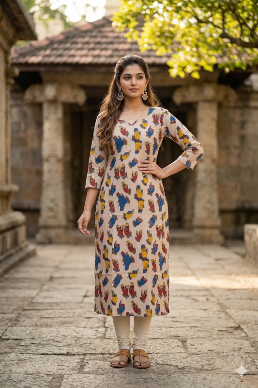 Beige & Multi-Color Kalamkari (IB0358)
