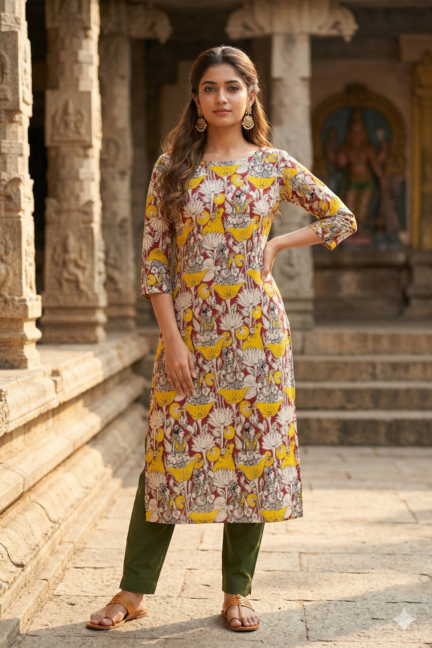 Mustard & Red Kalamkari (IB0360)