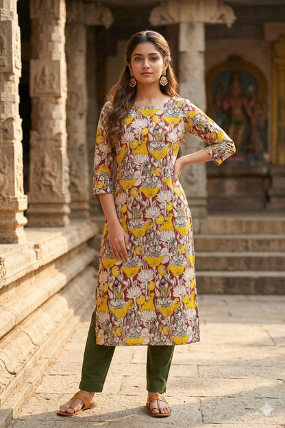 Mustard & Red Kalamkari (IB0360)