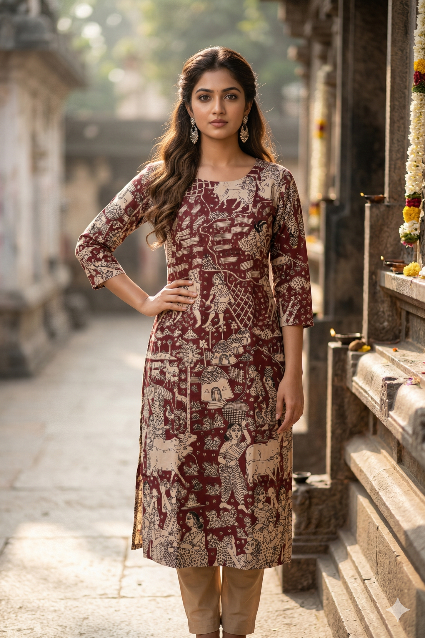 Crimson & Cream Kalamkari (IB0361)
