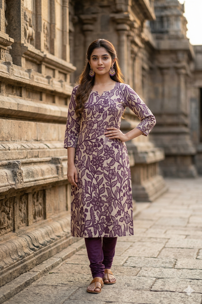 Mauve Floral Print Kalamkari ((IB0365)