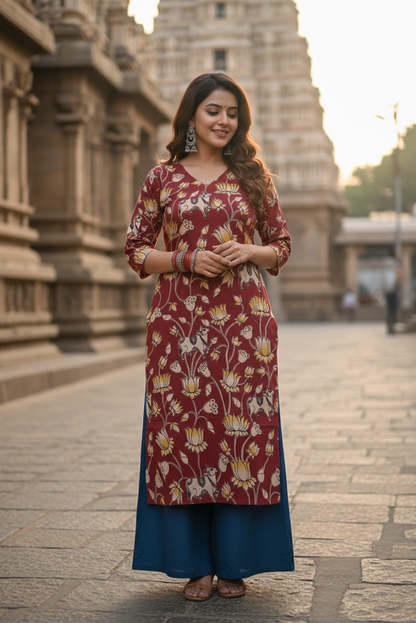maroon-cow-lotus-kalamkari (IB00045)