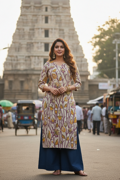 Cream Floral Kalamkari (IB0046)