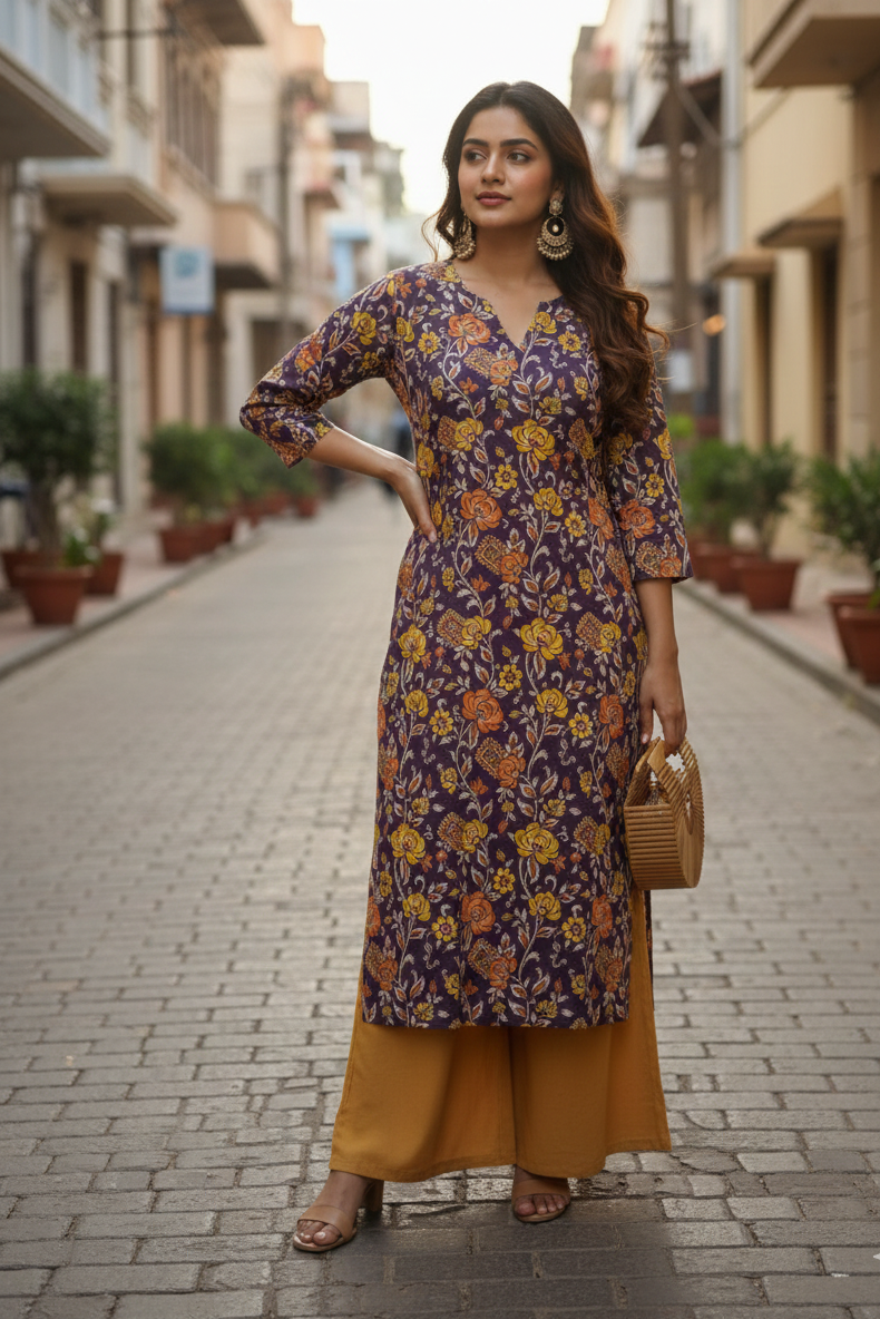 Maroon Floral Kalamkari Kurti (IB0222)