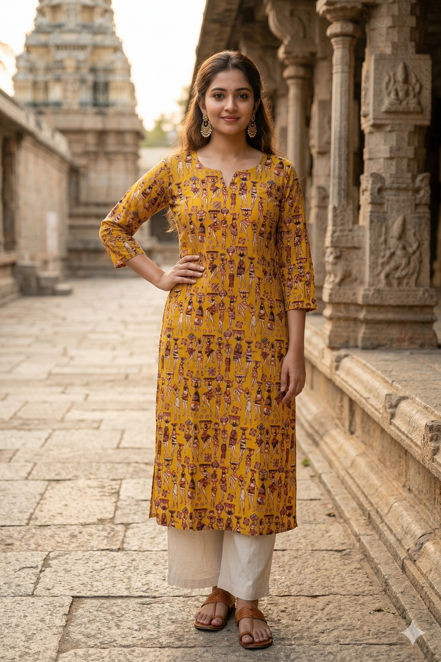 Mustard Yellow Figurative Kalamkari (IB0313)