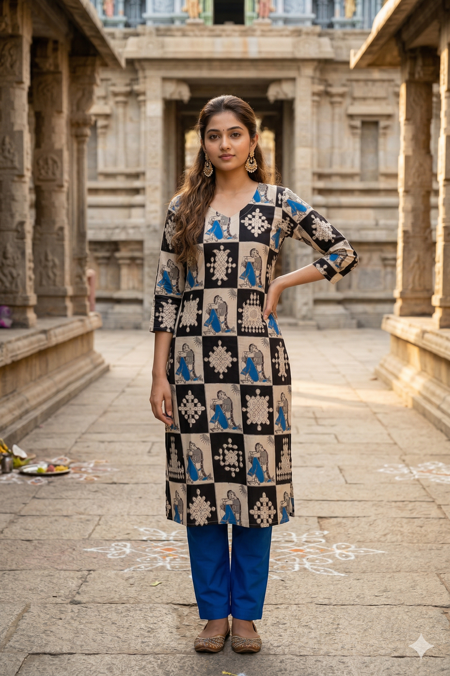 Black & White Checkered Kalamkari (IB0316)
