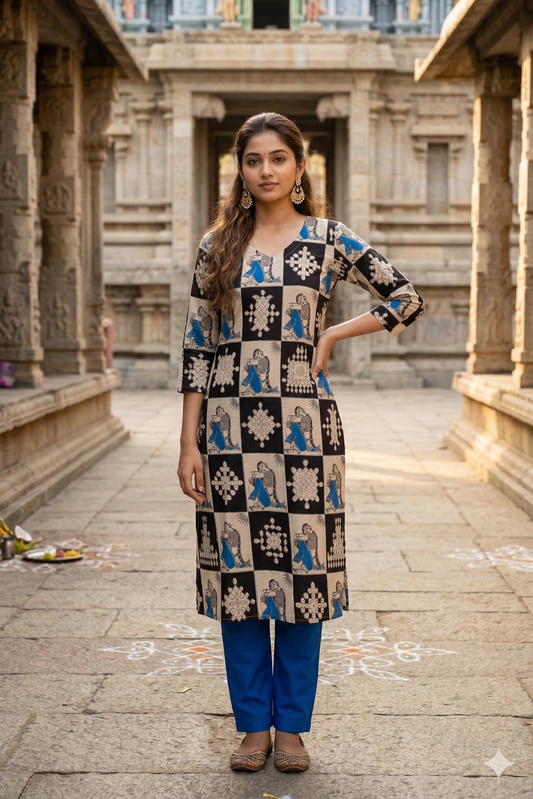 Black & White Checkered Kalamkari (IB0316)