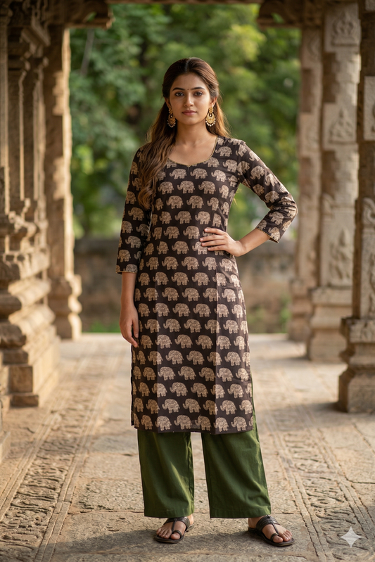 Dark Brown Elephant Kalamkari (IB0319)
