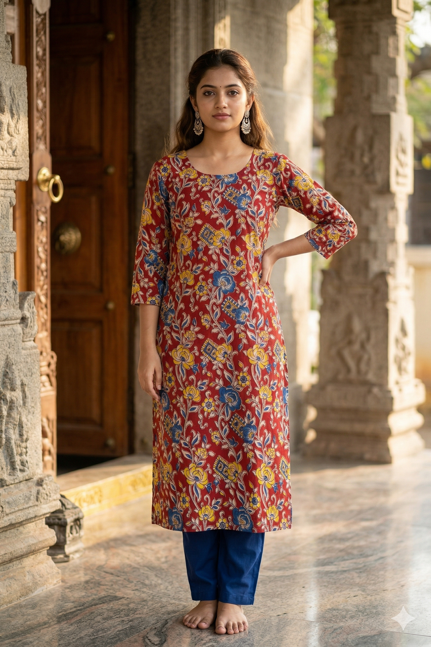 Red Multi-Color Floral Kalamkari (IB0375)