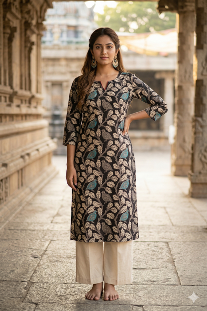 Black Bird Motif Kalamkari (IB0376)