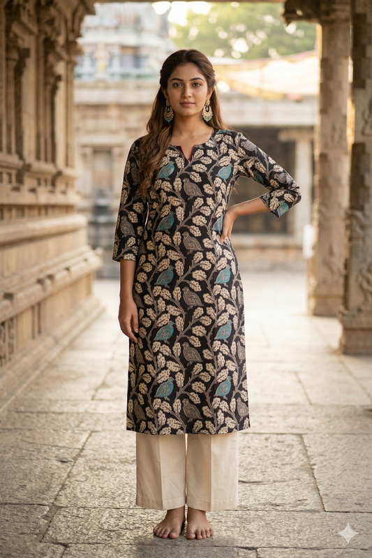 Black Bird Motif Kalamkari (IB0376)