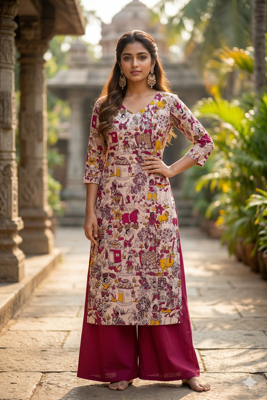 Beige Multi-Color Figurative Kalamkari (IB0381)