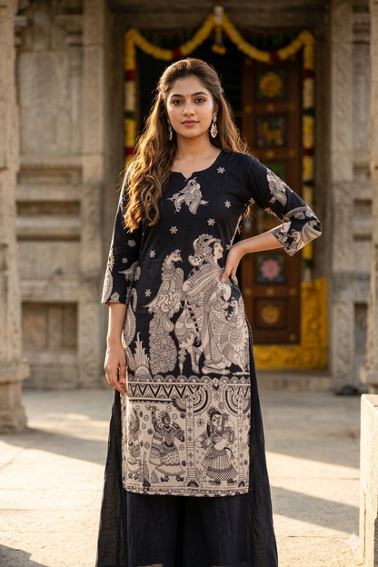 Heritage Art Black Kalamkari Kurti (IB0439)