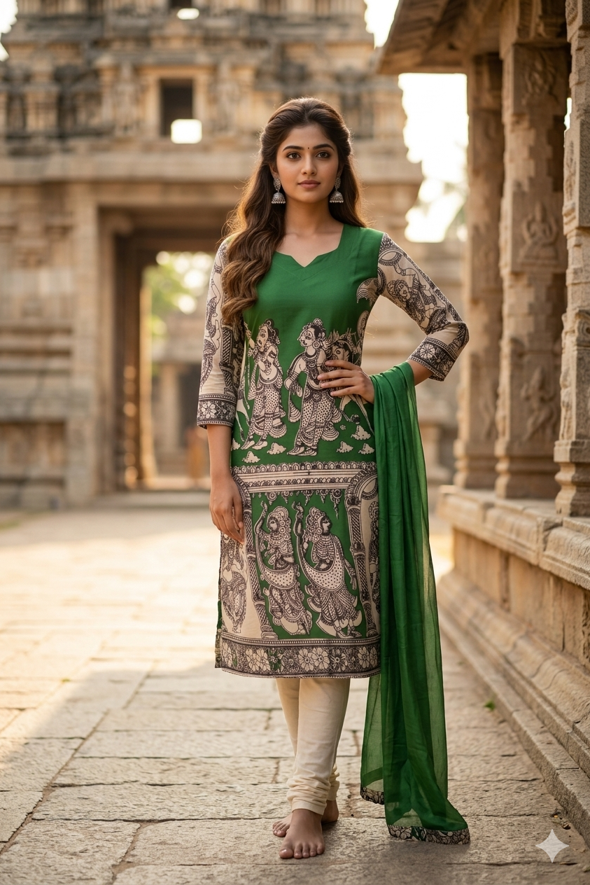 The Heritage Emerald Green Kalamkari (IB0442)
