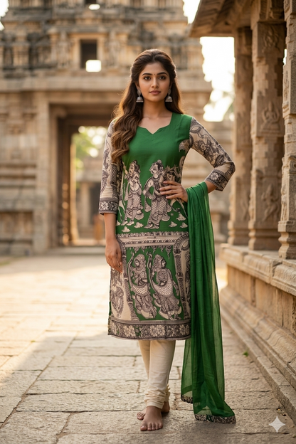 The Heritage Emerald Green Kalamkari (IB0442)