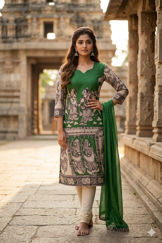 The Heritage Emerald Green Kalamkari (IB0442)