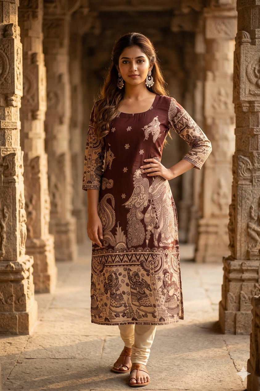 Traditional Coffee Brown Kalamkari (IB0444)