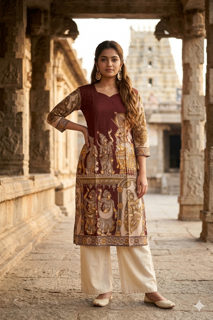 Traditional Coffee Maroon Kalamkari Print (IB0446)