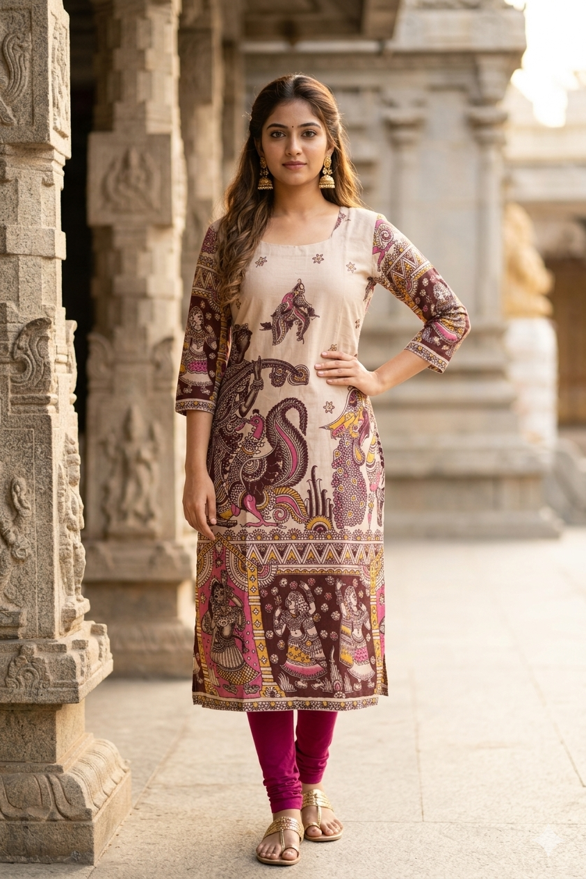 The Heritage Sand-Beige Kalamkari (IB0449)