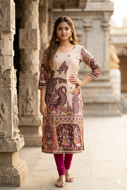The Heritage Sand-Beige Kalamkari (IB0449)