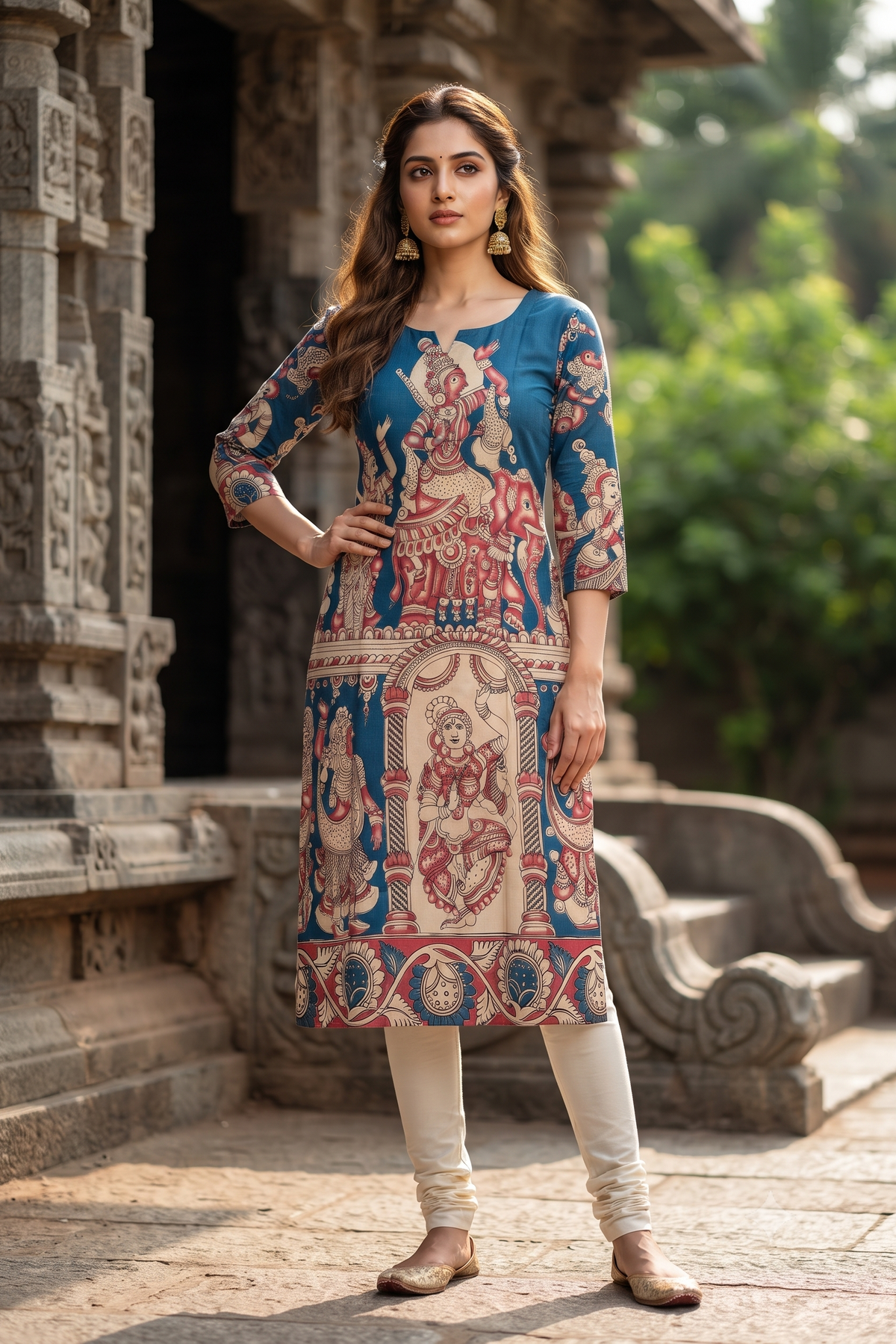 Blue Traditional Kalamkari Print Ethnic Kurti (IB0557)