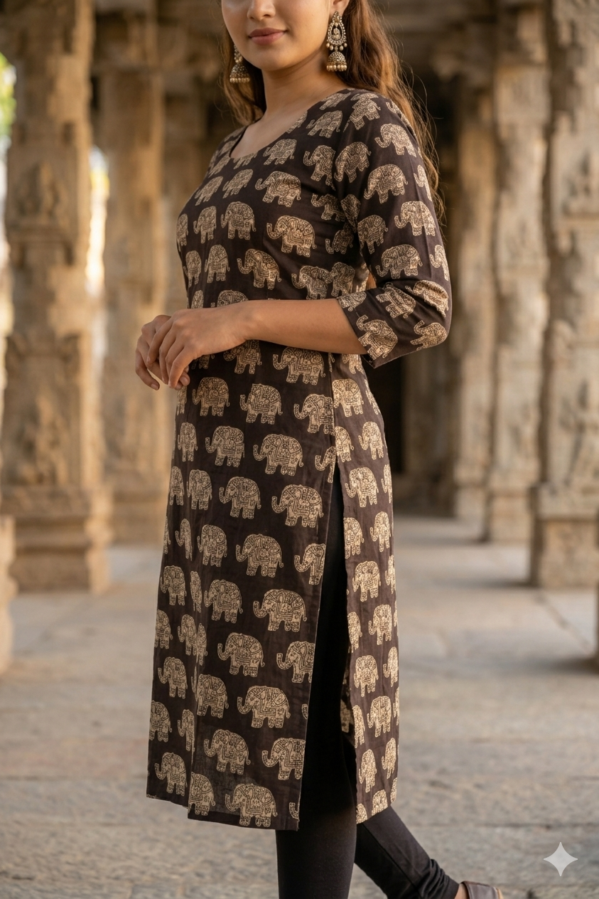 Dark Brown Elephant Kalamkari (IB0319)