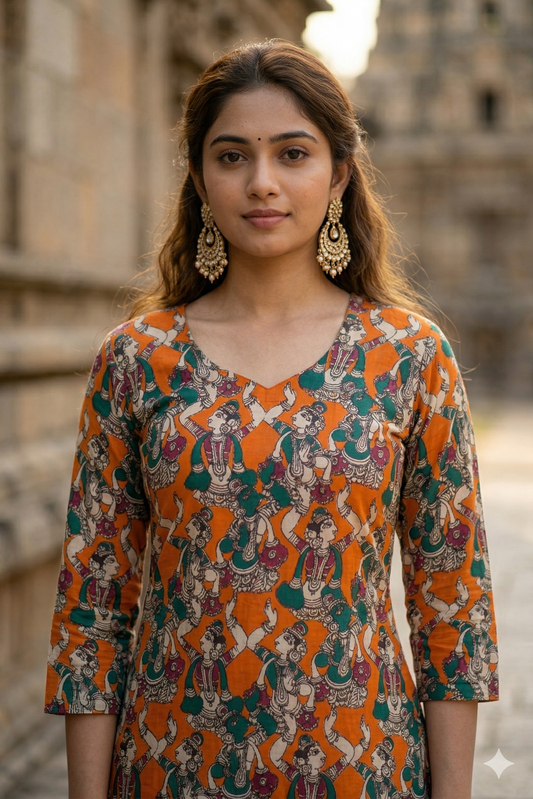 Orange Handblock Kalamkari (IB0321)