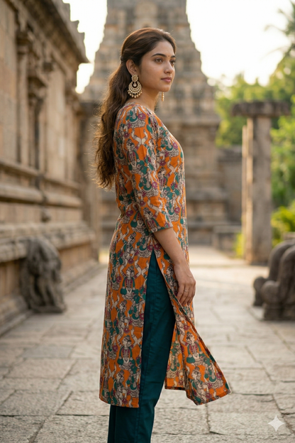 Orange Handblock Kalamkari (IB0321)
